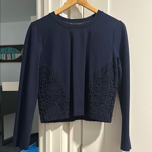 Tory Burch Blue Long Sleeve Cropped Embellished Blouse